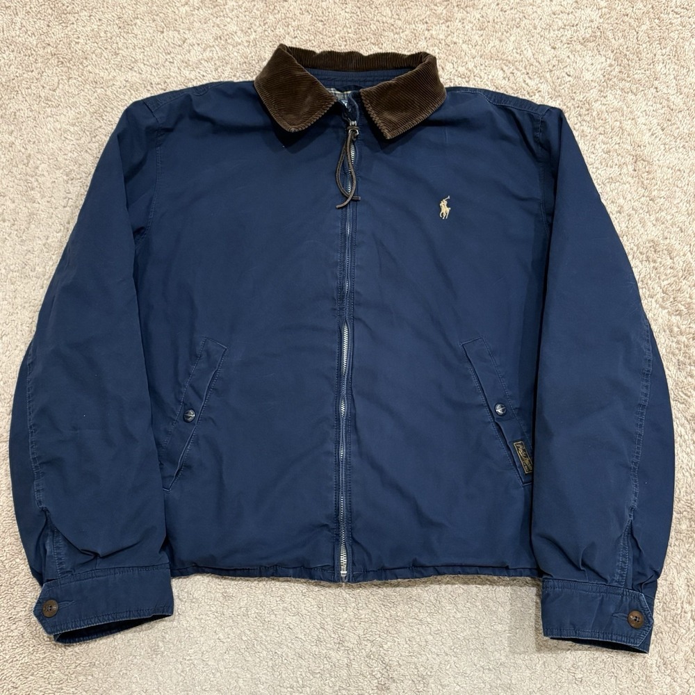Vintage Polo Ralph Lauren Flannel Lined Bomber Jacket Mens Large Corduroy Collar